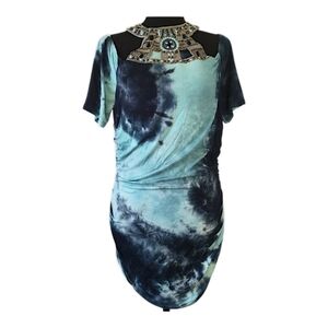 Venus Beaded Tie Dye Shirt Dress